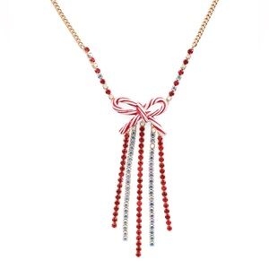 Betsey Johnson Candy Cane Bow Necklace NIB